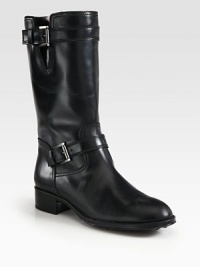 Instantly classic leather silhouette with sleek buckled hardware for a casual-cool look. Rubber heel, 1¼ (30mm)Shaft, 10½Leg circumference, 13½Leather upperPull-on styleAdjustable buckle strapsLeather liningRubber solePadded insoleMade in Italy Instantly classic leather silhouette with sleek buckled hardware for a casual-cool look. Rubber heel, 1¼ (30mm)Shaft, 10½Leg circumference, 13½Leather upperPull-on styleAdjustable buckle strapsLeather liningRubber solePadded insoleMade in Italy