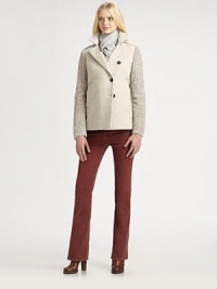 This stylish garment-dyed pair is tailored with a flattering boot-cut leg.Self waistband with belt loopsZip fly with button closureSide slash pocketsBack welt pockets with single tab detailInseam, about 3270% cotton/30% elastaneDry cleanMade in ItalyModel shown is 5'11 (180cm) wearing US size 4. This stylish garment-dyed pair is tailored with a flattering boot-cut leg.Self waistband with belt loopsZip fly with button closureSide slash pocketsBack welt pockets with single tab detailInseam, about 3270% cotton/30% elastaneDry cleanMade in ItalyModel shown is 5'11 (180cm) wearing US size 4.