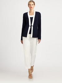 Crisp stretch cotton, tailored in an ultra-flattering, slightly cropped silhouette.Self waistbandZip flySide slash pocketsInseam, about 29Cotton/spandexDry cleanMade in USA of imported fabricModel shown is 5'10 (177cm) wearing US size 4. Crisp stretch cotton, tailored in an ultra-flattering, slightly cropped silhouette.Self waistbandZip flySide slash pocketsInseam, about 29Cotton/spandexDry cleanMade in USA of imported fabricModel shown is 5'10 (177cm) wearing US size 4.
