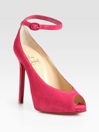 A low-cut vamp and adjustable ankle strap lend modern style to this sexy peep toe design in soft Italian suede. Self-covered heel, 4¾ (120mm)Covered platform, ½ (15mm)Compares to a 4¼ heel, (110mm)Suede upperPeep toeAdjustable ankle strapLeather liningSignature red leather solePadded insoleMade in Italy A low-cut vamp and adjustable ankle strap lend modern style to this sexy peep toe design in soft Italian suede. Self-covered heel, 4¾ (120mm)Covered platform, ½ (15mm)Compares to a 4¼ heel, (110mm)Suede upperPeep toeAdjustable ankle strapLeather liningSignature red leather solePadded insoleMade in Italy