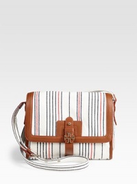 Bright vertical stripes adorn this soft nautical-inspired design, trimmed in ultra-rich contrasting leather. Adjustable shoulder strap, 17-20½ dropLeather flap top closureOne outside open pocketOne inside zip pocketTwo inside open pocketsLogo-printed canvas lining10¼W X 8½H X 3DImported Bright vertical stripes adorn this soft nautical-inspired design, trimmed in ultra-rich contrasting leather. Adjustable shoulder strap, 17-20½ dropLeather flap top closureOne outside open pocketOne inside zip pocketTwo inside open pocketsLogo-printed canvas lining10¼W X 8½H X 3DImported