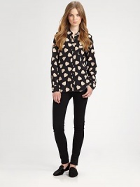 Darling heart print and a classic shirttail hem enliven this lightweight silk staple. Point collarButton frontSingle front patch pocketLong sleeves with buttoned cuffsShirttail hem hits below the hipsSilkDry cleanImportedModel shown is 5'10 (177cm) wearing US size Small. Darling heart print and a classic shirttail hem enliven this lightweight silk staple. Point collarButton frontSingle front patch pocketLong sleeves with buttoned cuffsShirttail hem hits below the hipsSilkDry cleanImportedModel shown is 5'10 (177cm) wearing US size Small.
