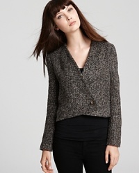 This Thakoon Addition jacket appears to be a simple style from the front, but the back features a pleated, voluminous detail. Wear it over any top for a pop of personality. This Thakoon Addition jacket appears to be a simple style from the front, but the back features a pleated, voluminous detail. Wear it over any top for a pop of personality.