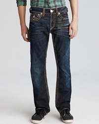 True Religion puts these straight fit jeans through the gamut for a hard-earned, timeworn style you can wear to happy hour or when you're laying low with friends. True Religion puts these straight fit jeans through the gamut for a hard-earned, timeworn style you can wear to happy hour or when you're laying low with friends.