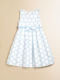 Pretty polka dots and a sweet bow add to the allure of this pastel frock.CrewneckSleevelessBack zipperPleated waist with bowFull, pleated skirtCottonMachine wash coldImported Pretty polka dots and a sweet bow add to the allure of this pastel frock.CrewneckSleevelessBack zipperPleated waist with bowFull, pleated skirtCottonMachine wash coldImported