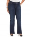 Be comfortably chic with Seven7 Jeans' plus size bootcut jeans, featuring an elastic waist.