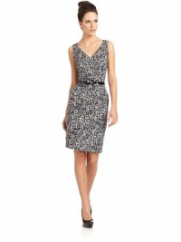 THE LOOKAbstract grid printV-neck Sleeveless Pleated bodiceBelt with buckle closureSide seam pocketsBack zip closureBack vented hemTHE FITAbout 38 from shoulder to hemTHE MATERIALCottonFully linedCARE & ORIGINDry cleanImportedModel shown is 5'9 (175cm) wearing US size 4. THE LOOKAbstract grid printV-neck Sleeveless Pleated bodiceBelt with buckle closureSide seam pocketsBack zip closureBack vented hemTHE FITAbout 38 from shoulder to hemTHE MATERIALCottonFully linedCARE & ORIGINDry cleanImportedModel shown is 5'9 (175cm) wearing US size 4.