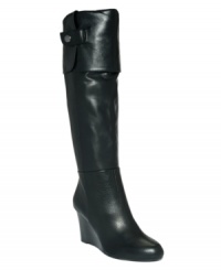 Feeling classic? Or contemporary? The Mac wedge boots by Adrienne Vittadini cover all your bases with a foldover cuff that flips up to create an over-the-knee silhouette. Feeling classic? Or contemporary? The Mac wedge boots by Adrienne Vittadini cover all your bases with a foldover cuff that flips up to create an over-the-knee silhouette.