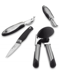 New from OXO--This sleek can opener is beautiful as it is comfortable to use. It cuts open any can in a snap with a stainless steel blade, a pressure absorbing handle and a built-in bottle opener. Features a streamlined shape and brushed stainless steel finish. Manufacturer's lifetime limited warranty. New from OXO--This sleek can opener is beautiful as it is comfortable to use. It cuts open any can in a snap with a stainless steel blade, a pressure absorbing handle and a built-in bottle opener. Features a streamlined shape and brushed stainless steel finish. Manufacturer's lifetime limited warranty.