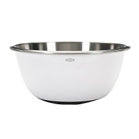 Mix dough, fold batters and whisk vinaigrettes with the GOOD GRIPS Stainless Steel Mixing Bowls from OXO. A non-skid bottom stabilizes bowls during mixing. The stainless steel interior retains temperature for chilling and marinating and a white plastic exterior shields hands from extreme temperatures. All sizes nest for easy mixing and cleaning. Mix dough, fold batters and whisk vinaigrettes with the GOOD GRIPS Stainless Steel Mixing Bowls from OXO. A non-skid bottom stabilizes bowls during mixing. The stainless steel interior retains temperature for chilling and marinating and a white plastic exterior shields hands from extreme temperatures. All sizes nest for easy mixing and cleaning.