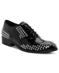 Borrowed from the boys–but way cooler. The Brogue oxford flats from Truth or Dare by Madonna feature high-contrast black and white patent and all-over stud details. Borrowed from the boys–but way cooler. The Brogue oxford flats from Truth or Dare by Madonna feature high-contrast black and white patent and all-over stud details.