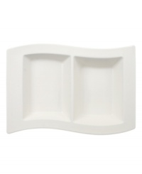 Serve a combo of sides, side by side, with this elegant yet playful tray. From the fresh, contemporary New Wave dinnerware and dishes collection by Villeroy & Boch, this piece is a handy everyday part of your collection. Measures 12.25 x 8.25. Serve a combo of sides, side by side, with this elegant yet playful tray. From the fresh, contemporary New Wave dinnerware and dishes collection by Villeroy & Boch, this piece is a handy everyday part of your collection. Measures 12.25 x 8.25.