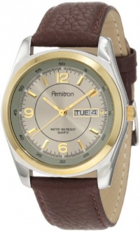 Armitron Men's Round Two-Tone Brown Leather Dress Watch #201925GYBN