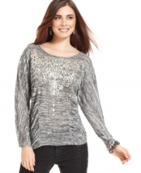 Want to add flair without the fuss? Fashionable ruching and decorative foil accents on this Style&co. top make it easy to pick an outfit! Want to add flair without the fuss? Fashionable ruching and decorative foil accents on this Style&co. top make it easy to pick an outfit!