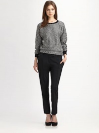 Woven, multi-tone crewneck in a raglan silhouette with contrast trim and a secure, banded hem. Banded crewneckLong sleevesBanded cuffs and hem54% nylon/31% wool/15% cottonDry cleanMade in USA of Italian fabricModel shown is 5'9 (175cm) wearing US size Small. Woven, multi-tone crewneck in a raglan silhouette with contrast trim and a secure, banded hem. Banded crewneckLong sleevesBanded cuffs and hem54% nylon/31% wool/15% cottonDry cleanMade in USA of Italian fabricModel shown is 5'9 (175cm) wearing US size Small.
