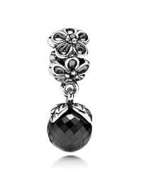 Faceted black spinel sways delicately from a sterling silver floral charm accented with grey crystal stones. By PANDORA. Faceted black spinel sways delicately from a sterling silver floral charm accented with grey crystal stones. By PANDORA.