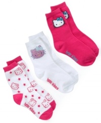 Dress her in Hello Kitty from head to toe! These logo embroidered crew socks are sure to keep her in step. Dress her in Hello Kitty from head to toe! These logo embroidered crew socks are sure to keep her in step.