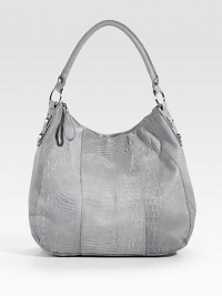 THE LOOKUltra roomy Rich, croc-textured leather Shoulder handle Top zip closure One inside zip pocket Two inside open pocketsTHE FITHandle, 8 drop 18½W X 14½H X 5DTHE MATERIALLeather Zebra-striped twill liningORIGINImported THE LOOKUltra roomy Rich, croc-textured leather Shoulder handle Top zip closure One inside zip pocket Two inside open pocketsTHE FITHandle, 8 drop 18½W X 14½H X 5DTHE MATERIALLeather Zebra-striped twill liningORIGINImported