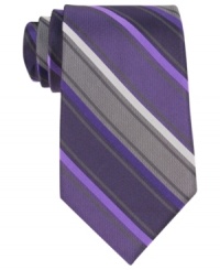 Line 'em up. This striped tie from Calvin Klein is a winning look for your work wardrobe. Line 'em up. This striped tie from Calvin Klein is a winning look for your work wardrobe.