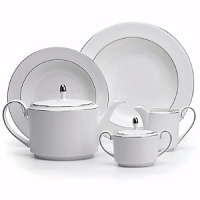 A subtle yet classic collection for formal dining in white fine bone china with platinum-toned accents. A subtle yet classic collection for formal dining in white fine bone china with platinum-toned accents.