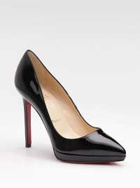 A perfectly simple, perfectly lovely pump in gleaming patent leather with a graceful pointed toe.Self-covered heel, 4¾ (120mm) Covered platform, ½ (15mm) Compares to a 4¼ heel (110mm) Leather lining Padded insole Signature red leather sole Made in ItalyOUR FIT MODEL RECOMMENDS ordering one half size up as this style runs small. 