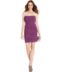 The bandage dress gets revamped by BCBGMAXAZRIA. Tiers of fitted, textured fabric form a curve-flattering strapless sheath with a neckline that's perfect for showing off a to-die-for statement necklace. The bandage dress gets revamped by BCBGMAXAZRIA. Tiers of fitted, textured fabric form a curve-flattering strapless sheath with a neckline that's perfect for showing off a to-die-for statement necklace.