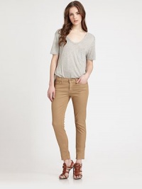Slim, sexy and fitted, this sleek silhouette features a bleached ombre finish and a dusting of glitter, cropped just above the ankle.THE FITSkinny fitRise, about 7½Inseam, about 26THE DETAILSZip flyFive-pocket style98% cotton/2% spandexMachine washMade in USA of imported fabricModel shown is 5'9½ (176cm) wearing US size 4. Slim, sexy and fitted, this sleek silhouette features a bleached ombre finish and a dusting of glitter, cropped just above the ankle.THE FITSkinny fitRise, about 7½Inseam, about 26THE DETAILSZip flyFive-pocket style98% cotton/2% spandexMachine washMade in USA of imported fabricModel shown is 5'9½ (176cm) wearing US size 4.