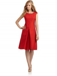 THE LOOKBateau necklineElastic cap sleevesBust dartsEmpire waistFront pleat detailSide zip closureBack dartsTHE FITAbout 42 from shoulder to hemTHE MATERIAL67% viscose/18% polyamide/15% silkFully linedCARE & ORIGINDry cleanImportedModel shown is 5'10½ (179cm) wearing US size 4. THE LOOKBateau necklineElastic cap sleevesBust dartsEmpire waistFront pleat detailSide zip closureBack dartsTHE FITAbout 42 from shoulder to hemTHE MATERIAL67% viscose/18% polyamide/15% silkFully linedCARE & ORIGINDry cleanImportedModel shown is 5'10½ (179cm) wearing US size 4.