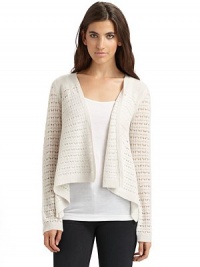 THE LOOKPointelle knit patternCascading open-front styleRibbed edgesLong sleevesTHE FITAbout 26 from shoulder to longest point of hemTHE MATERIALCashmereCARE & ORIGINDry cleanImported THE LOOKPointelle knit patternCascading open-front styleRibbed edgesLong sleevesTHE FITAbout 26 from shoulder to longest point of hemTHE MATERIALCashmereCARE & ORIGINDry cleanImported