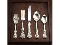 Intricately fashioned with rich scroll work and fronds, this regal pattern is an ideal choice for your formal entertaining. Dedication to old-world craftsmanship and superb design makes Reed & Barton Sterling distinctive in character and quality. Warranted for 100 years for a lifetime of enjoyment. Each 5-piece setting includes: Place Knife, Soup Spoon, Place Fork, Salad Fork and Teaspoon.Sterling Silver Flatware is not returnable or exchangeable.