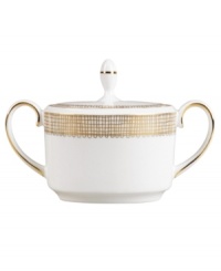 Like fine mesh ribbons, a crisscross of gold bands with platinum accents create this delightfully rustic dinnerware pattern. A beautiful way to bring homespun charm to formal events or exquisite style to every meal. Like fine mesh ribbons, a crisscross of gold bands with platinum accents create this delightfully rustic dinnerware pattern. A beautiful way to bring homespun charm to formal events or exquisite style to every meal.