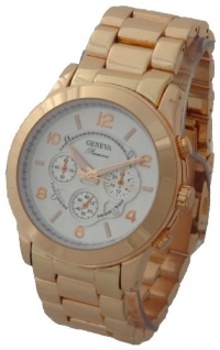 Geneva Quartz Chronograph-style Look White Dial Rose Gold Metal Band Geneva Quartz Chronograph-style Look White Dial Rose Gold Metal Band