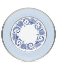 Set a tone of opulence and grace with the Sonnet in Blue accent plate. Patterned platinum bands and powder-blue botanicals frame traditional bone china from Noritake. Set a tone of opulence and grace with the Sonnet in Blue accent plate. Patterned platinum bands and powder-blue botanicals frame traditional bone china from Noritake.