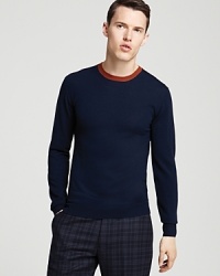 The contrast crewneck sets the tone for this extra handsome sweater, softer than soft in plush merino wool and rife with casual polish. The contrast crewneck sets the tone for this extra handsome sweater, softer than soft in plush merino wool and rife with casual polish.
