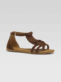 Delicate straps with a fun, fringed triple layer kiltie front of rich suede. Suede upperBuckle ankle strapGolden hardwareGG rubber soleMade in Italy Delicate straps with a fun, fringed triple layer kiltie front of rich suede. Suede upperBuckle ankle strapGolden hardwareGG rubber soleMade in Italy