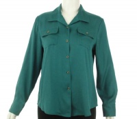 Jones New York Signature Plus Size L/S Blouse w/ Inset Pockets 26 Crystal Teal 2X