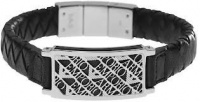 Emporio Armani EGS1491 Men's Black Leather and Silver Tone Stainless Steel Logo Bracelet Jewelry Emporio Armani EGS1491 Men's Black Leather and Silver Tone Stainless Steel Logo Bracelet Jewelry