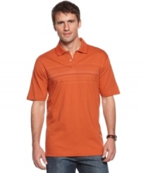 A cool striped pattern emboldens your casual or workweek look. Slim-fit polo shirt from Van Heusen. A cool striped pattern emboldens your casual or workweek look. Slim-fit polo shirt from Van Heusen.