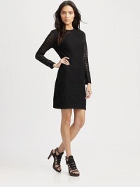Crafted from vintage-inspired lace, this figure-skimming crewneck has long, semi-sheer sleeves and a convenient back zipper. CrewneckLong, semi-sheer sleevesFully linedAbout 19 from natural waist75% cotton/25% nylonDry cleanMade in USA of imported fabricModel shown is 5'10 (177cm) wearing US size Small. Crafted from vintage-inspired lace, this figure-skimming crewneck has long, semi-sheer sleeves and a convenient back zipper. CrewneckLong, semi-sheer sleevesFully linedAbout 19 from natural waist75% cotton/25% nylonDry cleanMade in USA of imported fabricModel shown is 5'10 (177cm) wearing US size Small.