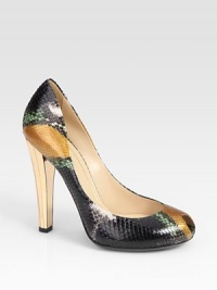 Peep-toe silhouette in exotic python with a mirrored heel. Mirrored heel, 4½ (115mm)Python upperLeather lining and solePadded insoleMade in ItalyOUR FIT MODEL RECOMMENDS ordering one half size up as this style runs small. Peep-toe silhouette in exotic python with a mirrored heel. Mirrored heel, 4½ (115mm)Python upperLeather lining and solePadded insoleMade in ItalyOUR FIT MODEL RECOMMENDS ordering one half size up as this style runs small.