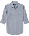 A mini-stripe pattern gives this military-style shirt from American Rag its four-star style.