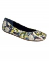 Footloose and fancy free. A woodsy floral print brings a rustic edge to the pleated-toe Emmly flats by Jessica Simpson.