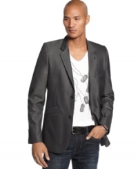 Wear it over a dress shirt for work or over a tee for play, either way this Marc Ecko Cut & Sew sportcoat will have you sporting serious style. Wear it over a dress shirt for work or over a tee for play, either way this Marc Ecko Cut & Sew sportcoat will have you sporting serious style.