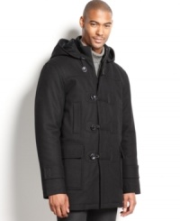 Layer on style and comfort with this sharp wool-blend toggle coat from Sean John. Layer on style and comfort with this sharp wool-blend toggle coat from Sean John.
