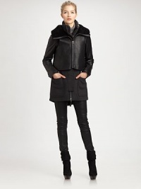 Featuring an edgy-chic leather vest, a wool-blend jacket with convenient patch pockets.Front zipperLeather zip vestZipper detailsPatch pocketsFully linedAbout 34 from shoulder to hem80% wool/20% polyamideDry clean by leather specialistImported of Italian fabric Model shown is 5'10 (177cm) wearing US size Small. Featuring an edgy-chic leather vest, a wool-blend jacket with convenient patch pockets.Front zipperLeather zip vestZipper detailsPatch pocketsFully linedAbout 34 from shoulder to hem80% wool/20% polyamideDry clean by leather specialistImported of Italian fabric Model shown is 5'10 (177cm) wearing US size Small.