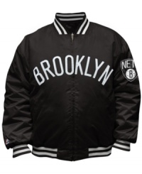 You'll be the best looking fan on the block and in the arena in this jacket featuring the Brooklyn Nets by Majestic. You'll be the best looking fan on the block and in the arena in this jacket featuring the Brooklyn Nets by Majestic.