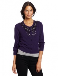 Magaschoni Women's 100% Cashmere Beaded Cardigan, Deep Purple Mouline, Small Magaschoni Women's 100% Cashmere Beaded Cardigan, Deep Purple Mouline, Small