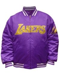 You'll be the best looking fan on the block and in the arena in this jacket featuring the LA Lakers by Majestic. You'll be the best looking fan on the block and in the arena in this jacket featuring the LA Lakers by Majestic.