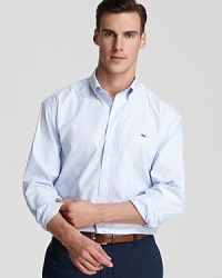 Vineyard Vines' classic cotton sport shirt shows off the brand's signature prep with an embroidered whale logo and a fine stripe pattern. Vineyard Vines' classic cotton sport shirt shows off the brand's signature prep with an embroidered whale logo and a fine stripe pattern.