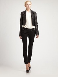 Soft, butter-smooth lambskin makes the perfect cropped topper in sleek open-front style.Notched-collarLong sleevesOpen frontAbout 17 from shoulder to hemLeatherDry clean by a leather specialistImportedModel shown is 5'9 (175cm) wearing US size 4. Soft, butter-smooth lambskin makes the perfect cropped topper in sleek open-front style.Notched-collarLong sleevesOpen frontAbout 17 from shoulder to hemLeatherDry clean by a leather specialistImportedModel shown is 5'9 (175cm) wearing US size 4.